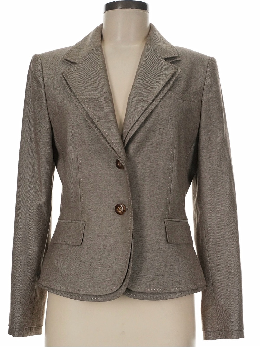 *Antonio Melani Gray Tailored Herringbone Blazer Two-Button Notch Lapel Sz 8